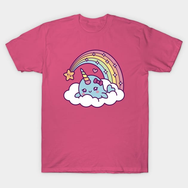 Narwhal Girl Dreams On Cloud With Rainbow T-Shirt by finnimoo